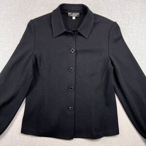 Vintage 90s St. John Evening Marie Gray Knit Jacket Women 12 Black Minimal USA